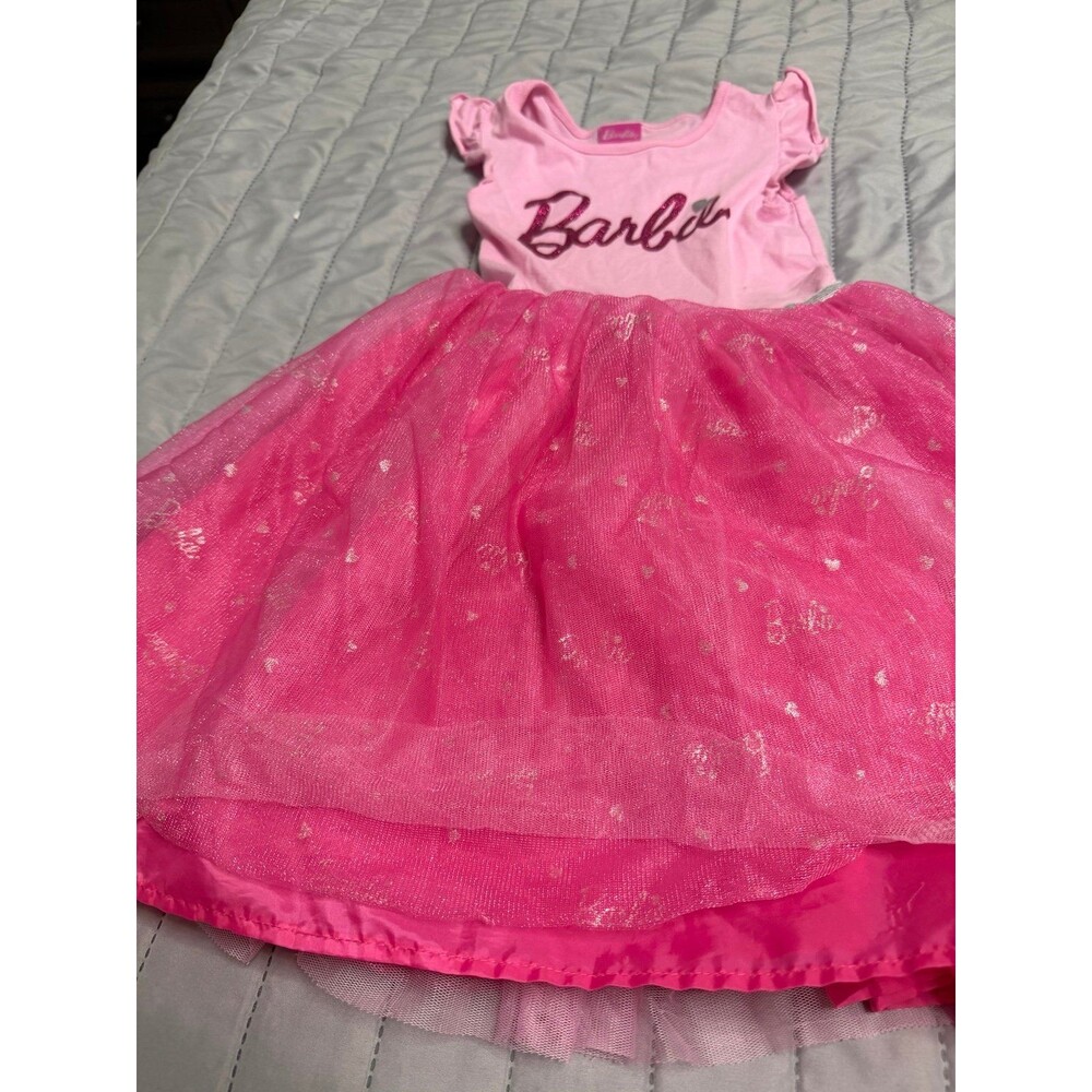 Barbie Tulle Dress Size 6 Pink Glitter Logo Sleeveless